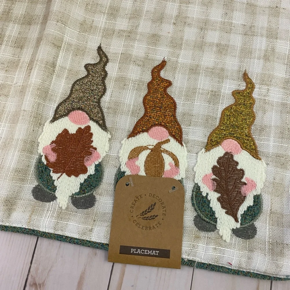 2 Fall Tapestry Harvest Gnomes Placemats Autumn New